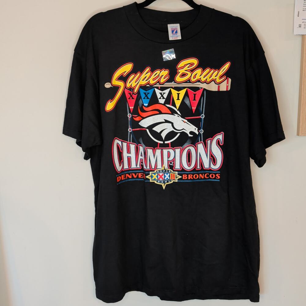Vintage 1990s Denver Broncos Super Bowl XXXII Champions T-Shirt XL Logo 7 Black